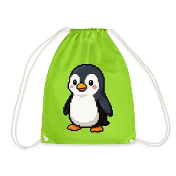 Pixel Penguin: Playful Retro Aesthetic - Drawstring Bag - neon green - Front