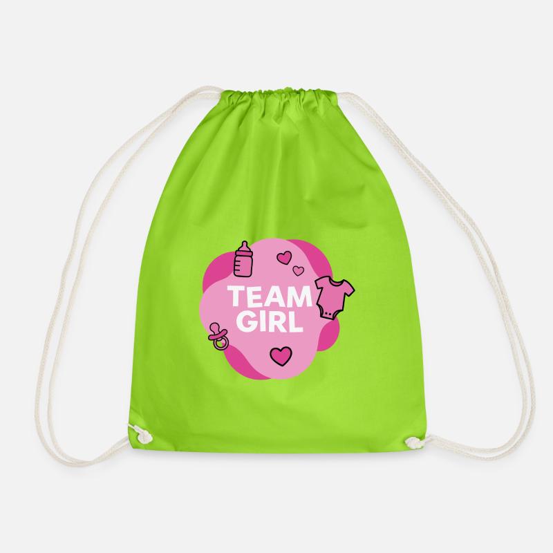 Team Girl Baby Shower Design - Drawstring Bag - neon green