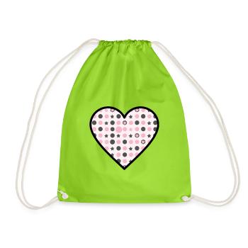 Heart Pattern Star Dots Cute Vector - Drawstring Bag - neon green - Front