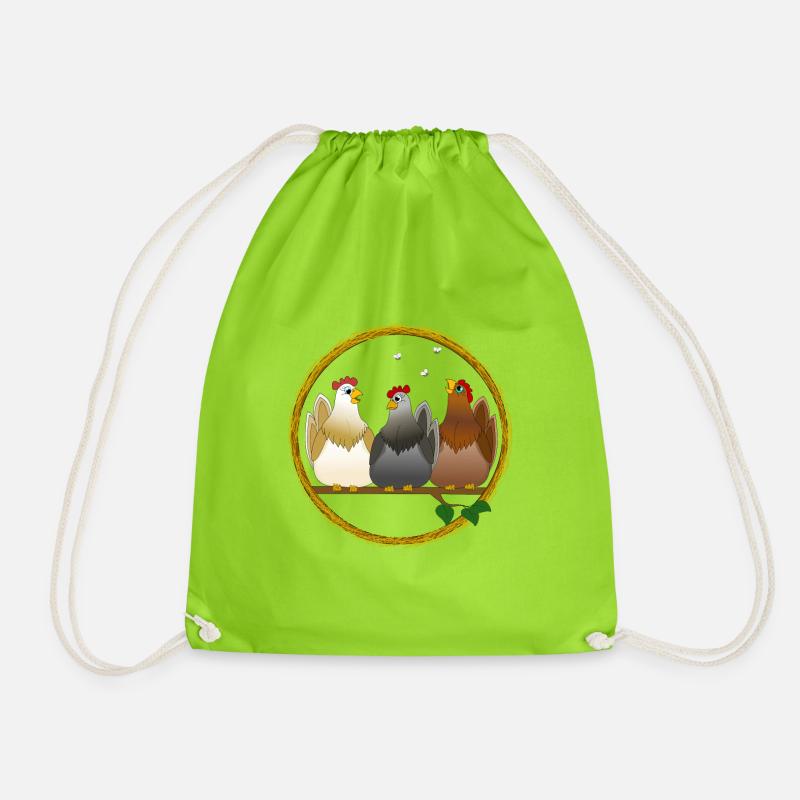 Hens chickens chicken rooster chickens bird egg easter - Drawstring Bag - neon green
