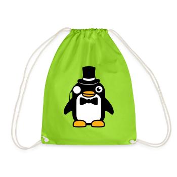Pinguin Gentleman Sir Herr Zylinder Hut Monokel - Turnbeutel - Neongrün - Vorne