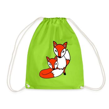 2 Foxes Friends Red Fox Two Wild Animals Team - Drawstring Bag - neon green - Front