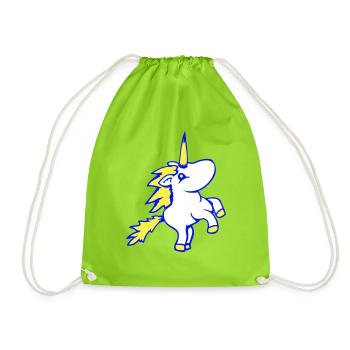 Unicorn Jumping Up Front Legs Cute Cartoon Horse - Drawstring Bag - neon green - Front