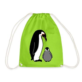 Penguin with baby - Drawstring Bag - neon green - Front