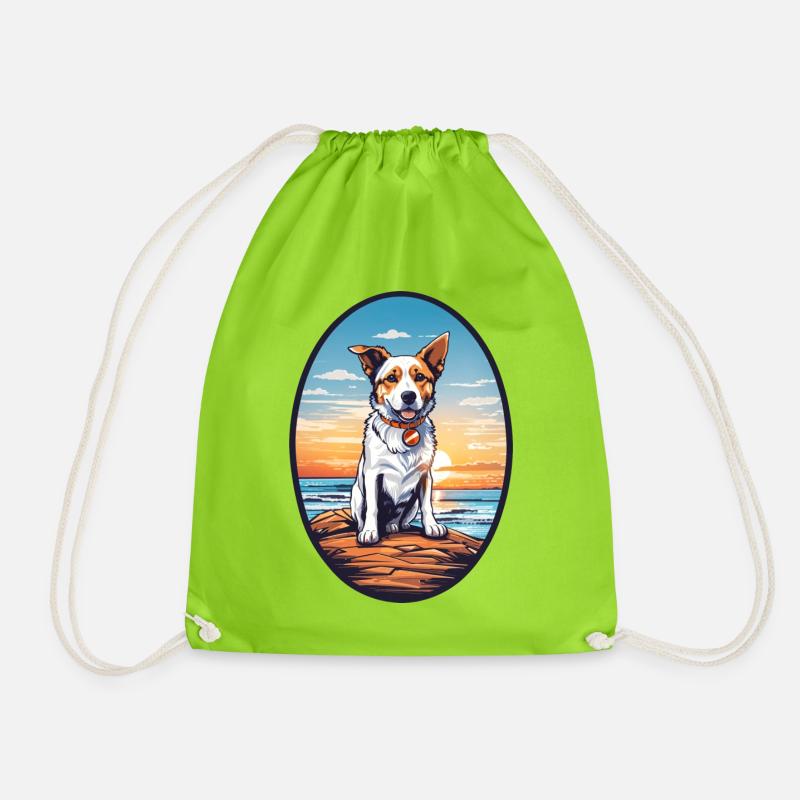 Hund am Strand - Turnbeutel - Neongrün