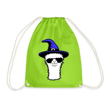 Lama Cool Witch Hat Sunglasses Halloween Alpaca - Drawstring Bag - neon green - Front