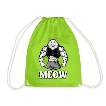Meow Gym Cat - Funny Bodybuilding Humor - Drawstring Bag - neon green - Front