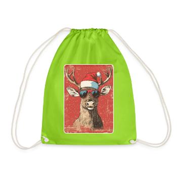 Reindeer Deer Antlers Reindeer Vintage Christmas - Drawstring Bag - neon green - Front