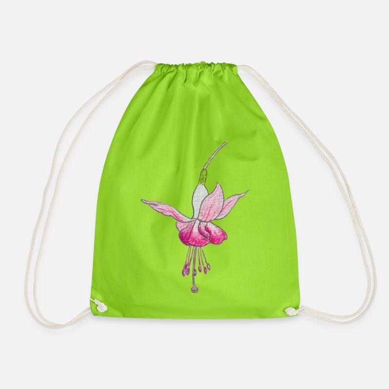 Fuchsia flower - Drawstring Bag - neon green