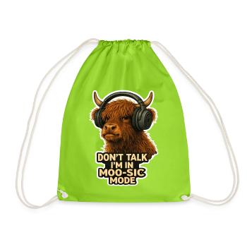 Don't Talk I'm in Moo-sic Mode – Lustige Highland  - Turnbeutel - Neongrün - Vorne