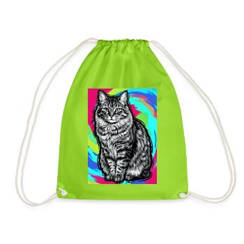 cat - Drawstring Bag - neon green - Front