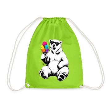 Eisbär mit Eis im Stencil Style   - Turnbeutel - Neongrün - Vorne