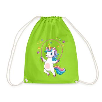 Lustiges Comic Einhorn mit Springseil Design - Turnbeutel - Neongrün - Vorne