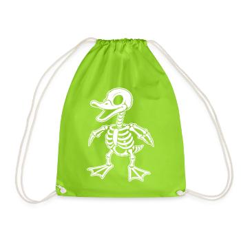 Süßes Skelett Ente Vogel Bauernhof Cartoon Shirt - Turnbeutel - Neongrün - Vorne