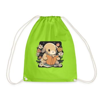 Bunny lit livre lapin rat de bibliothèque lire des livres - Sac de sport léger - vert néon - Devant