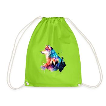 Wolf - Drawstring Bag - neon green - Front