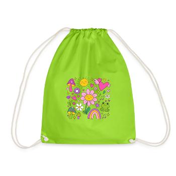 Cute Y2K Flower | colorful flowers - Drawstring Bag - neon green - Front