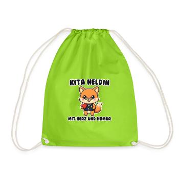 Kita Heldin mit Herz und Humor - Fuchs Erzieherin - Turnbeutel - Neongrün - Vorne