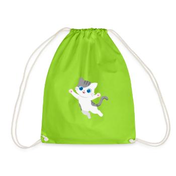 Verspieltes Kawaii-Kätzchenspringen - Turnbeutel - Neongrün - Vorne