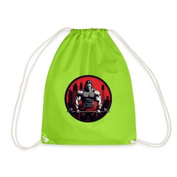Bodybuilder with barbell hard workout - Drawstring Bag - neon green - Front