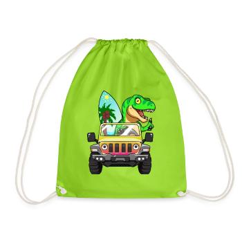 Cool, Motorist Dinosaur, Dino, T Rex, - Drawstring Bag - neon green - Front