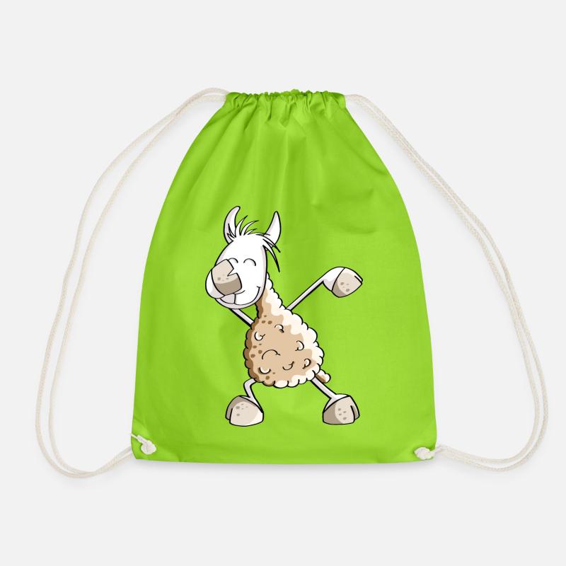 Dab Dance Lama - Dabbing Alpaca - Fun Comic - Drawstring Bag - neon green