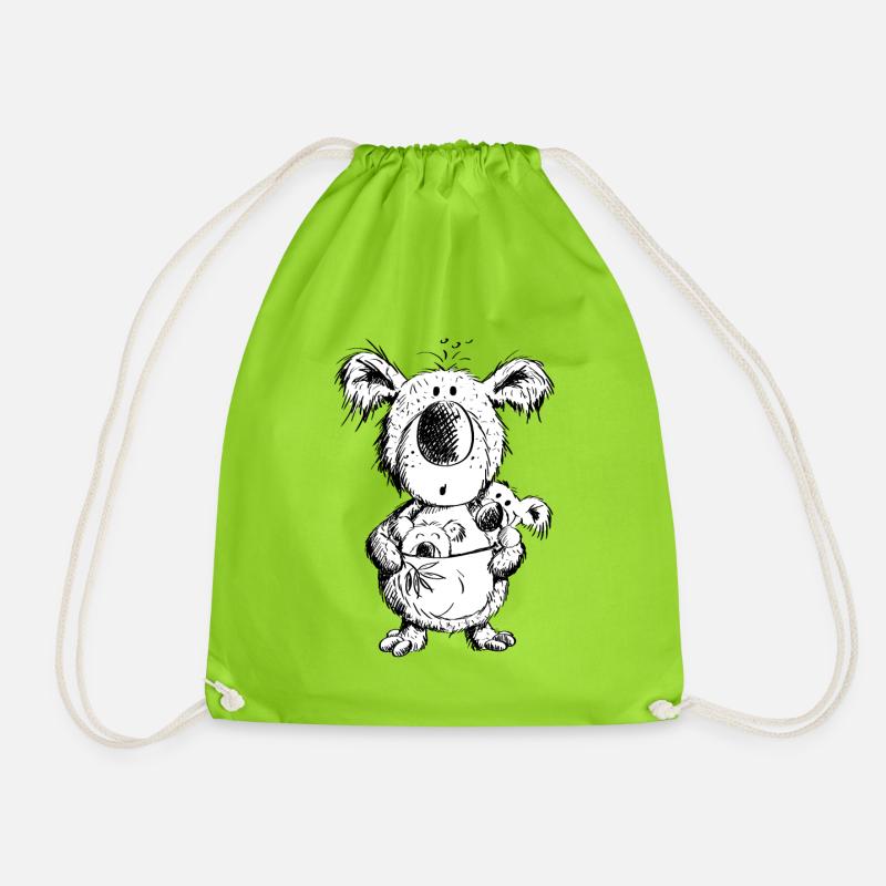 Koala Mama Mit Babys - Turnbeutel - Neongrün