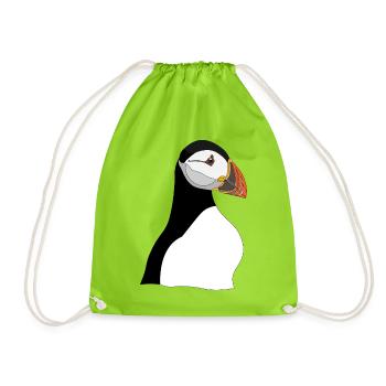 Puffin Head Print - Drawstring Bag - neon green - Front