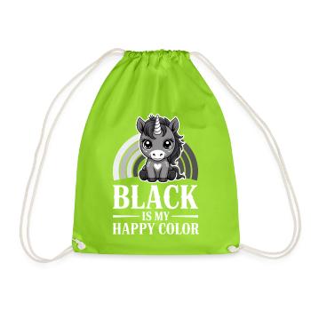 Black Is My Happy Color Unicorn - Drawstring Bag - neon green - Front