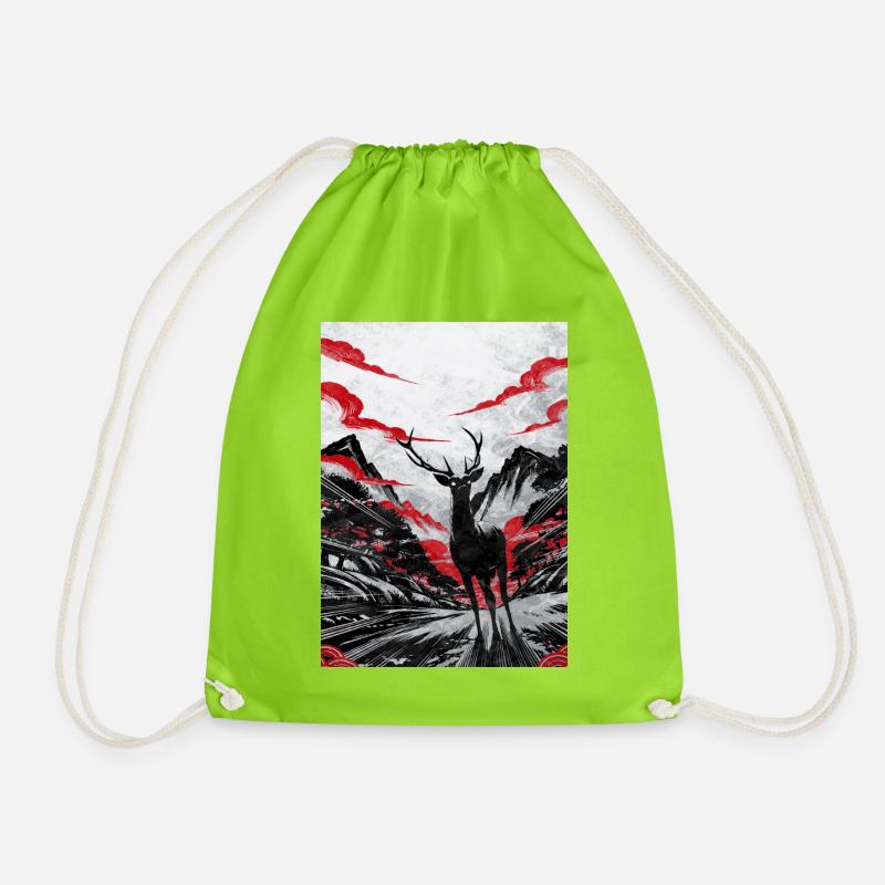 Red Mountain Deer - Drawstring Bag - neon green