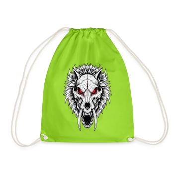 Schamanischer Säbelzahn-Wolfsschädel Rote Augen - Turnbeutel - Neongrün - Vorne