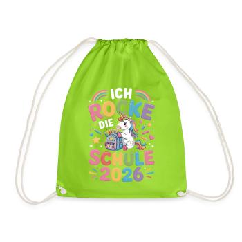  Ich Rocke Die Schule 2026 Einhorn Einschulung - Turnbeutel - Neongrün - Vorne