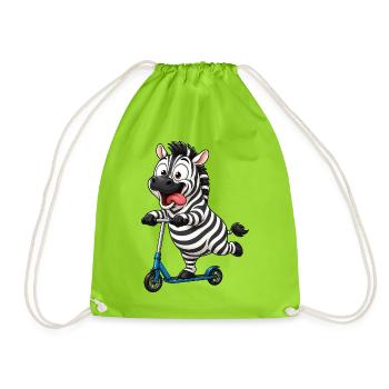Dessin animé drôle de zèbre sur scooter - Sac de sport léger - vert néon - Devant