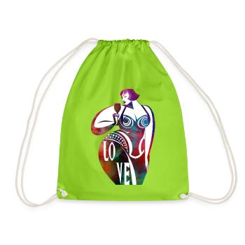 Female silhouette in colorful LOVE - Drawstring Bag - neon green - Front