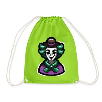 Green Clown Mime Cartoon Portrait - Drawstring Bag - neon green - Front