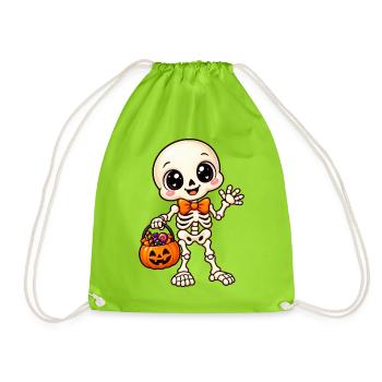 Niedliches Halloween-Skelett und Kürbis - Turnbeutel - Neongrün - Vorne
