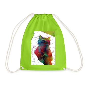 Schlafende Katze - Turnbeutel - Neongrün - Vorne