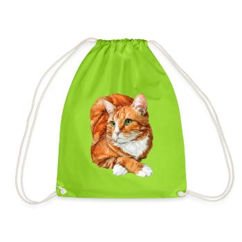 Orangefarbene Katze ruht sich aus - Turnbeutel - Neongrün - Vorne