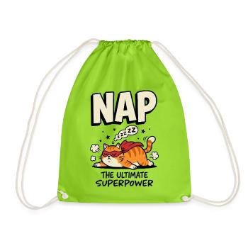 Schlafende Superhelden-Katze – Nap Superpower - Turnbeutel - Neongrün - Vorne