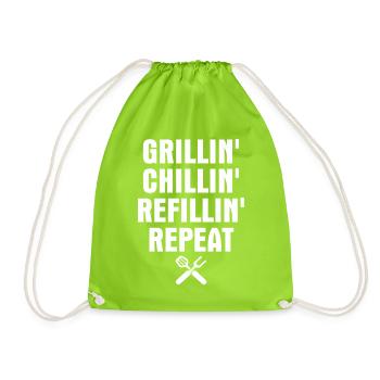 Grillin chillin refillin repeat- Grill Tshirt - Drawstring Bag - neon green - Front