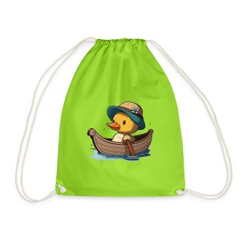 Süße Ente im Ruderboot mit Sommerhut und Blume - Turnbeutel - Neongrün - Vorne