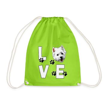 Ich liebe Westie West Highland White Terrier Hund - Turnbeutel - Neongrün - Vorne