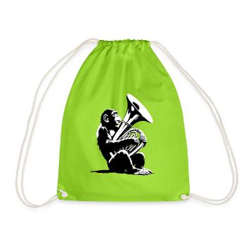 Monkey Orchestra Tuba Street Art Banksy Style - Drawstring Bag - neon green - Front