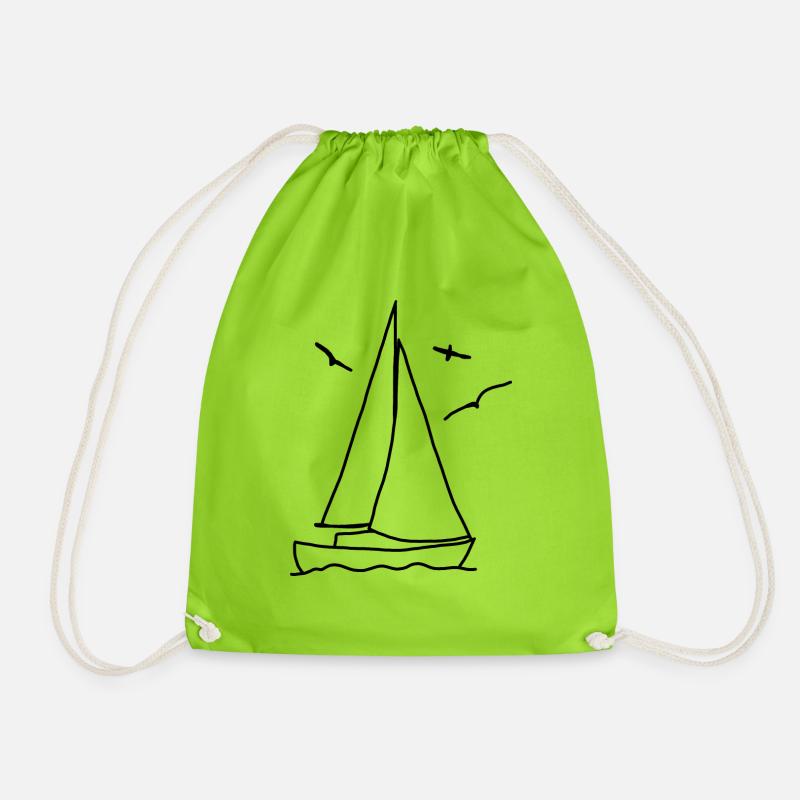Sailboat with seagulls - Drawstring Bag - neon green