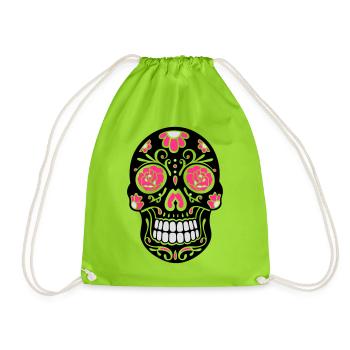 Crâne traditionnelle mexicaine, jour des morts. - Sac de sport léger - vert néon - Devant
