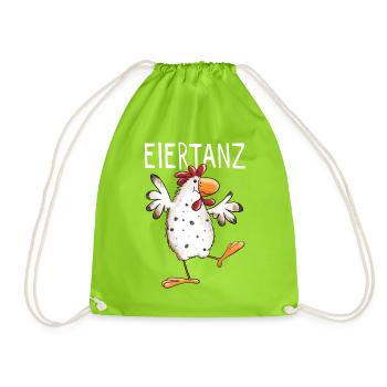 Eiertanz Huhn - Hühner - Comic - Vogel - Fun - Turnbeutel - Neongrün - Vorne