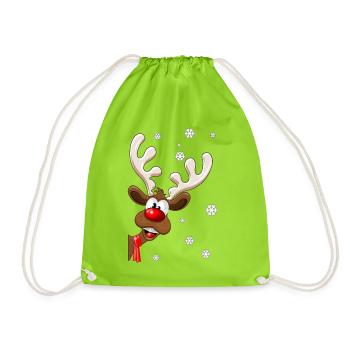 christmas reindeer rudolph - christmas reindeer - Drawstring Bag - neon green - Front