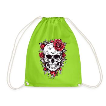 Skull with roses - Drawstring Bag - neon green - Front