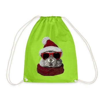 Hase Brille Weihnachten Weihnachtsmotiv Kaninchen - Turnbeutel - Neongrün - Vorne
