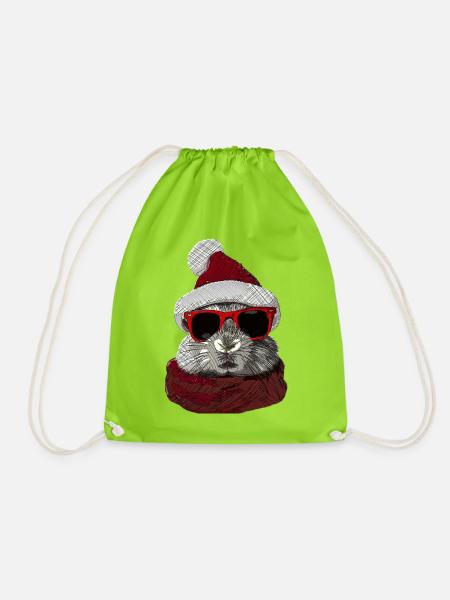Hase Brille Weihnachten Weihnachtsmotiv Kaninchen - Turnbeutel - Neongrün